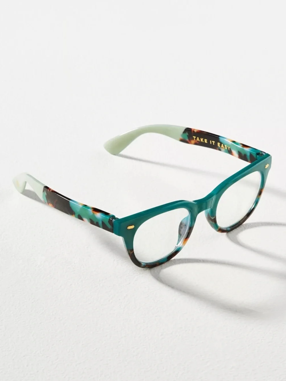 NEW Anthropologie Peepers Take it Easy Teal Blue Light Filtering Glasses +0.00